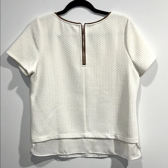 White House Black Market Cream textured blouse Top short sleeve size large - Picture 7 of 7